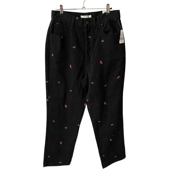 Pacsun Womens 29 Straight Jeans Black Floral Embroidery High Rise Button Fly NWT - Picture 1 of 10
